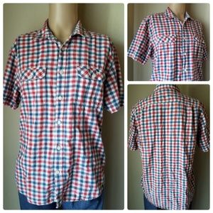 H&M LOGG Red Plaid Short Sleeve Button Up Shirt